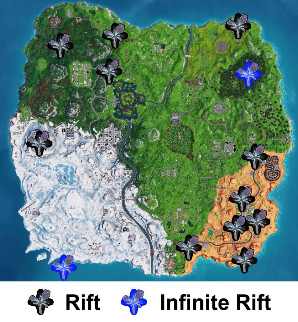 l utente di reddit z444z ha creato una mappa per mostrare le posizioni dei rifts nella stagione 7 - mappa fortnite distributori automatici